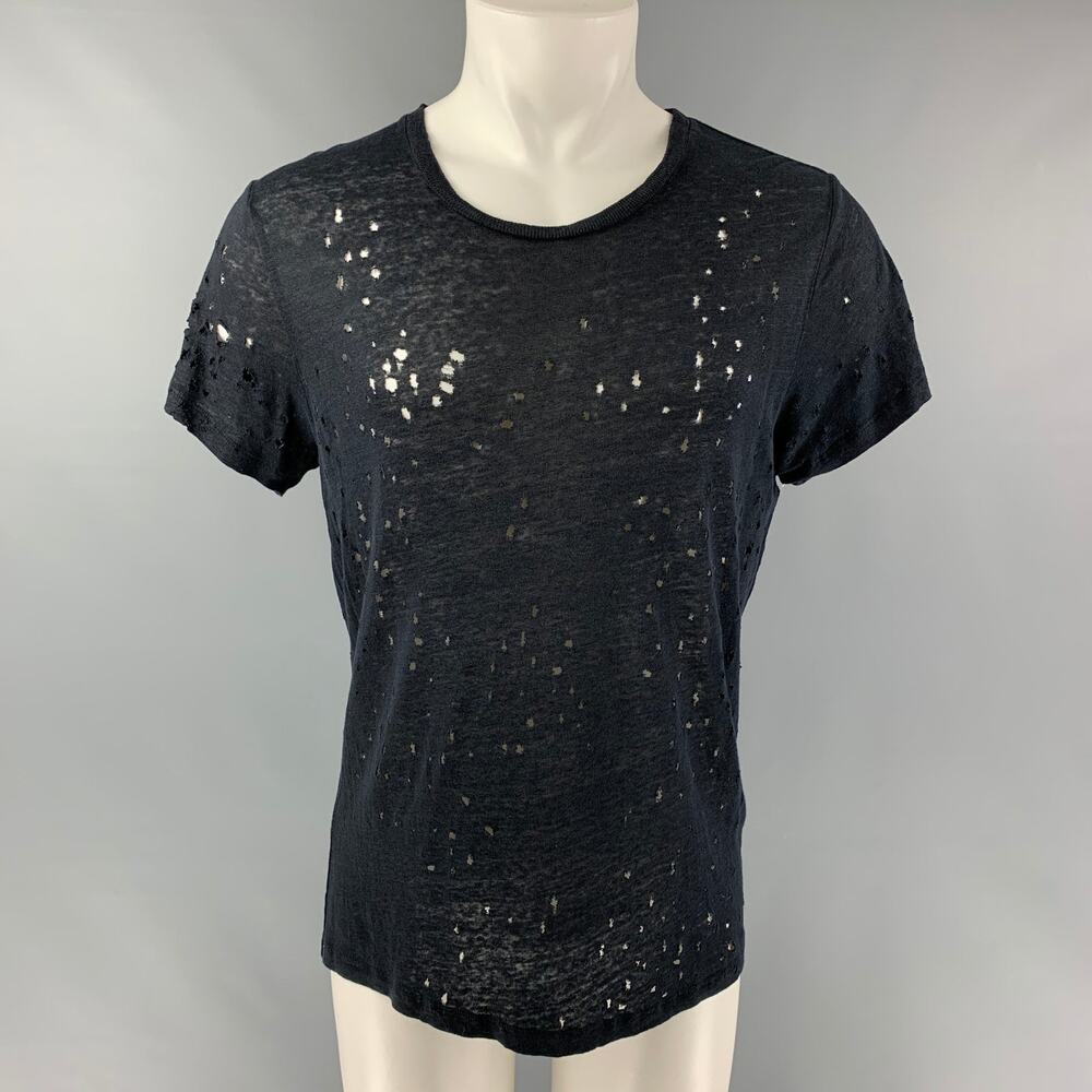 IRO Sijaspe Size S Black Linen Distressed Crew-Neck T-shirt